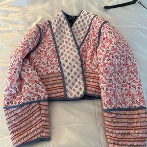 Sunday Pink and White Bomber Jacket with Quilted Balloon Sleeves